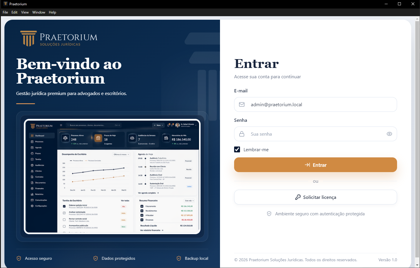 Acesso local no Praetorium Desktop